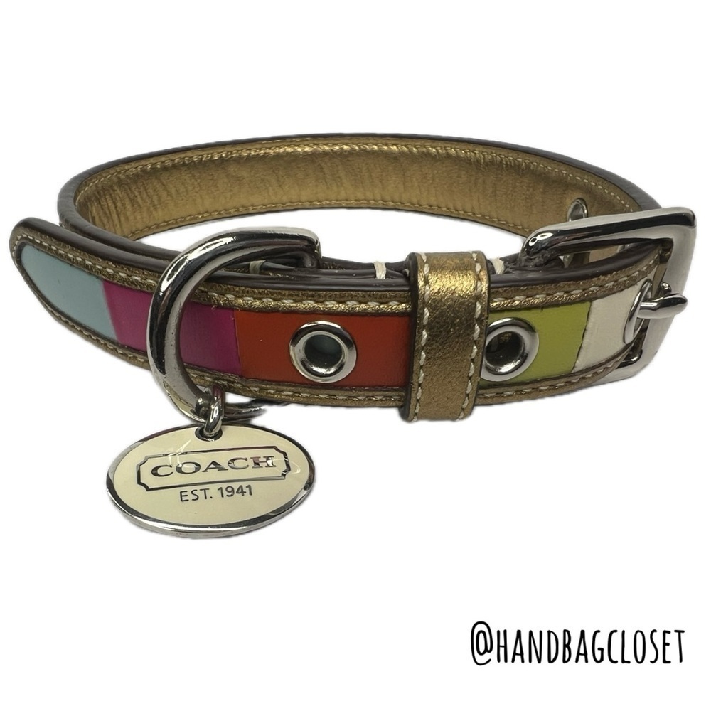 Coach Legacy Striped Leather Vintage Pink Blue Size SMALL Dog Collar - Picture 4 of 16